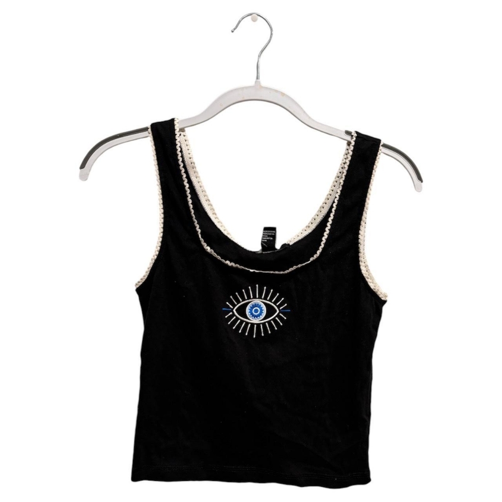 Forever 21 Black Graphic Crop Tank Top